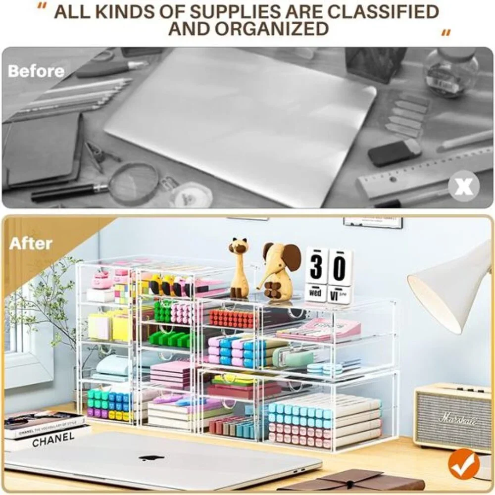 Makeup Organizer Storage with 16 Drawers, 4 Pcs Desktop Office Supplies